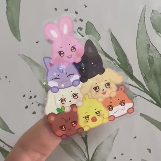 Aniteez Cuddle Pile transparenter Sticker - wasserfester Holo-Aufkleber, ATEEZ