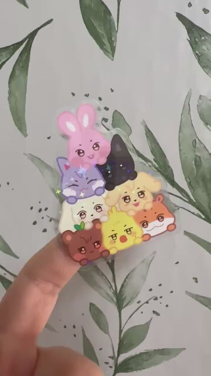 Aniteez Cuddle Pile transparenter Sticker - wasserfester Holo-Aufkleber, ATEEZ