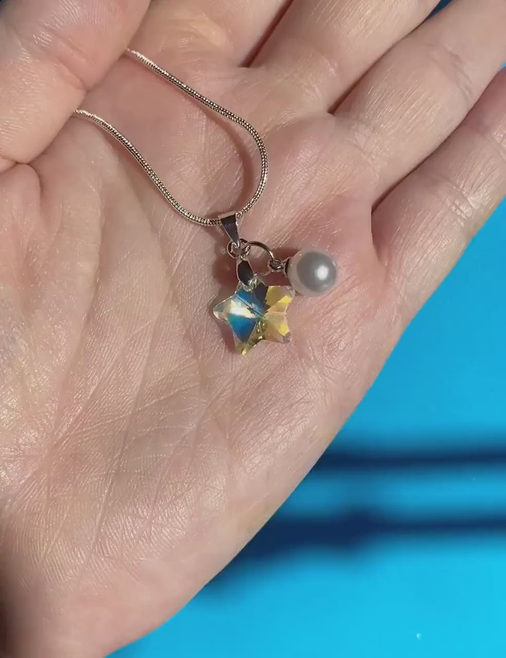 Shinestar Stern Halskette, inspiriert von Ateez Park Seonghwa, irisierender Stern-Charm mit Silber Edelstahl Kette und Kunstperle