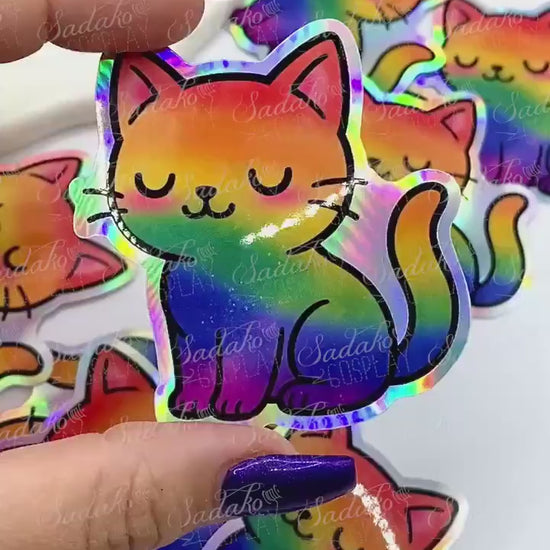 Pride Kätzchen holografischer Vinyl Sticker, LGBTQ Katze, Holo Aufkleber