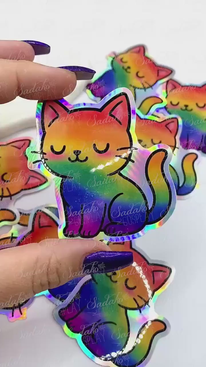 Pride Kätzchen holografischer Vinyl Sticker, LGBTQ Katze, Holo Aufkleber