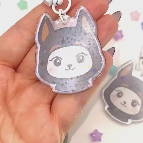 Doberman Hetmongi Acryl Keychain mit holographischen Glitzer Sternen, ATEEZ Yeosang acrylic Anhänger