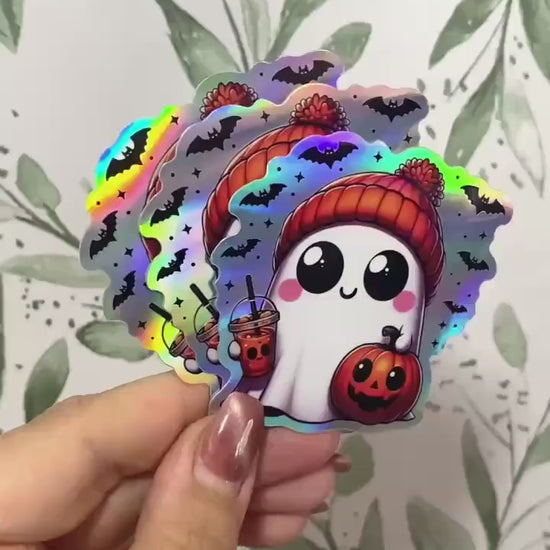 Halloween Kürbis Geist Holo laser Sticker, Gothic wasserfester Vinyl Aufkleber
