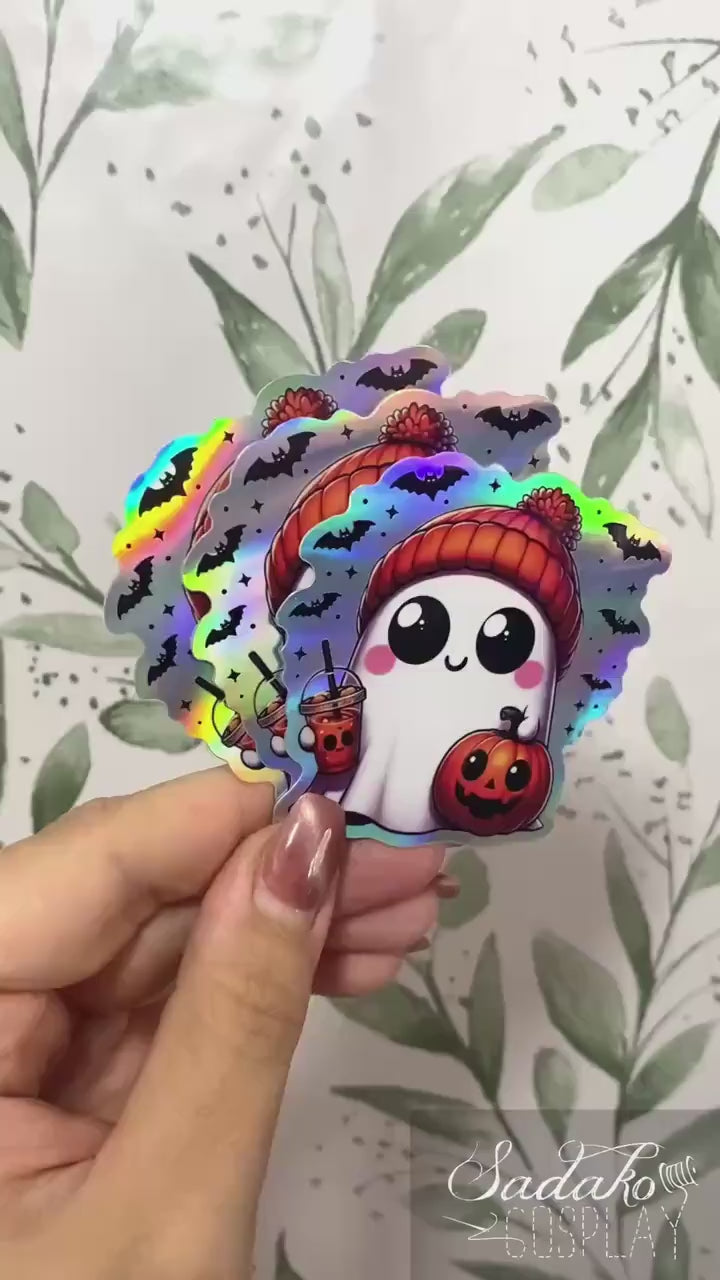 Halloween Kürbis Geist Holo laser Sticker, Gothic wasserfester Vinyl Aufkleber