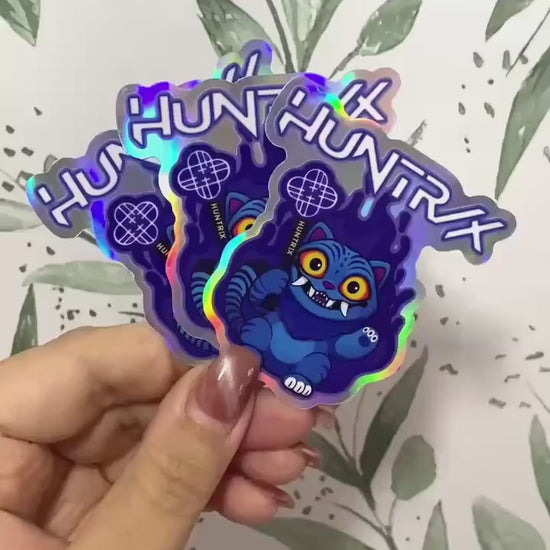 Huntrix Derpy Tiger Holo laser Sticker, K-Pop Demon Hunters, wasserfester Vinyl Aufkleber