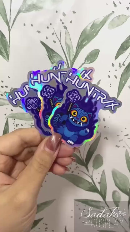 Huntrix Derpy Tiger Holo laser Sticker, K-Pop Demon Hunters, wasserfester Vinyl Aufkleber