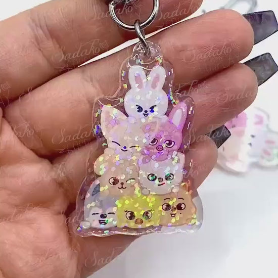 Skzoo Acryl Glitzer Keychain, Schlüssel Anhänger, epoxy holo glitter, Stray Kids Stay