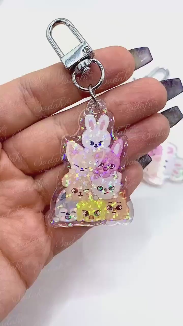 Skzoo Acryl Glitzer Keychain, Schlüssel Anhänger, epoxy holo glitter, Stray Kids Stay