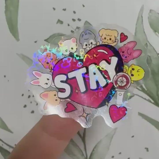 SKZOO & Stay Herz transparenter Sticker - wasserfester Holo-Aufkleber, Stray Kids