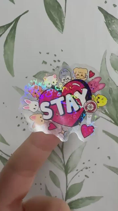 SKZOO & Stay Herz transparenter Sticker - wasserfester Holo-Aufkleber, Stray Kids
