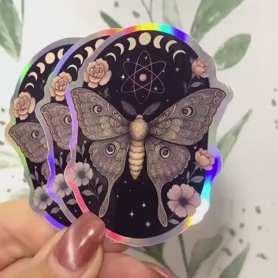 Luna Motte Holo laser Sticker, Gothic wasserfester Vinyl Aufkleber