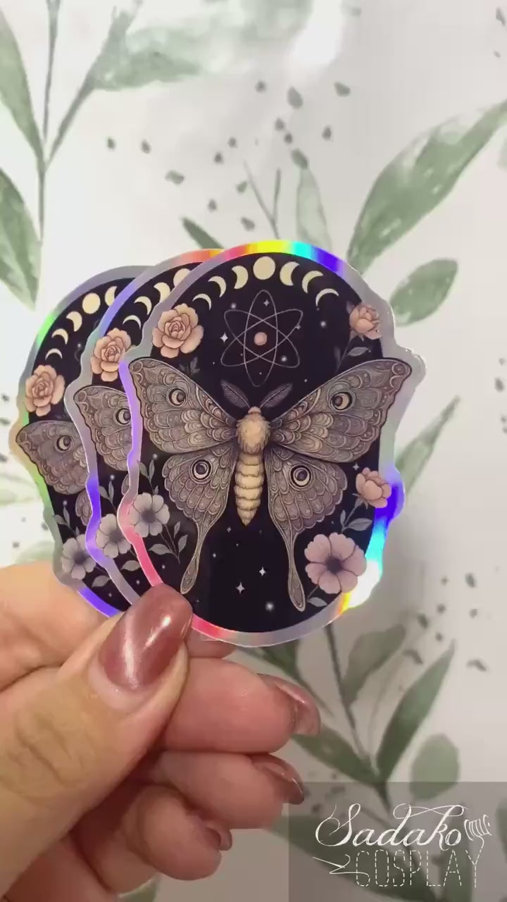 Luna Motte Holo laser Sticker, Gothic wasserfester Vinyl Aufkleber