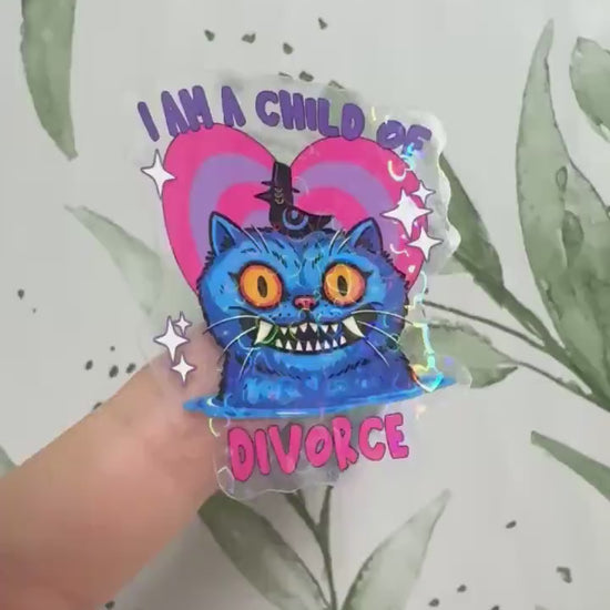 Derpy Tiger „I’m a child of Divorce“ transparenter Sticker - wasserfester Holo-Aufkleber, K-Pop Demon Hunters