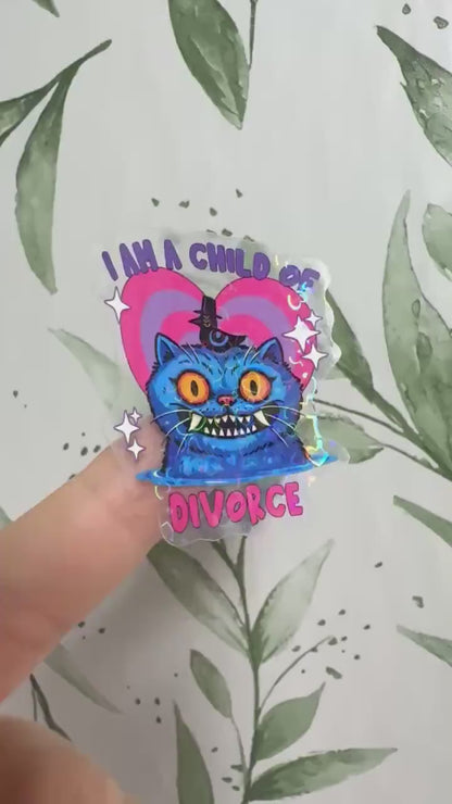 Derpy Tiger „I’m a child of Divorce“ transparenter Sticker - wasserfester Holo-Aufkleber, K-Pop Demon Hunters