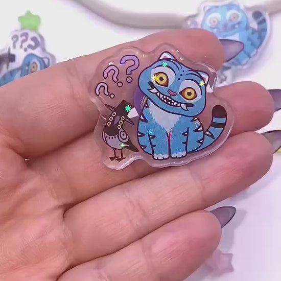 Derpy Tiger & Sussie Acryl Pin mit holographischen Glitzer Sternen, K-Pop Demon Hunters acrylic Button Anstecker