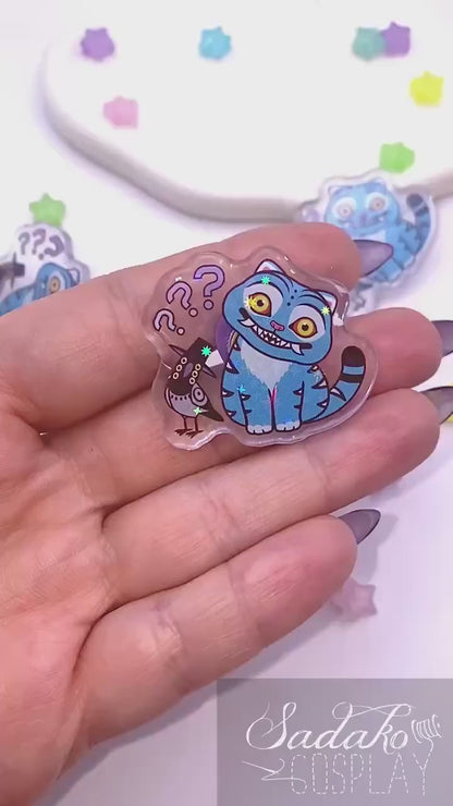 Derpy Tiger & Sussie Acryl Pin mit holographischen Glitzer Sternen, K-Pop Demon Hunters acrylic Button Anstecker